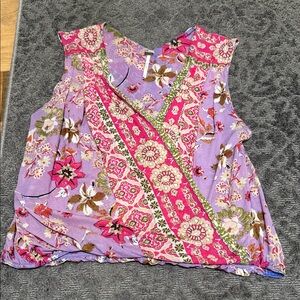 Free People Floral Patchwork V-Neck Camisole in Lavender & Hot Pink